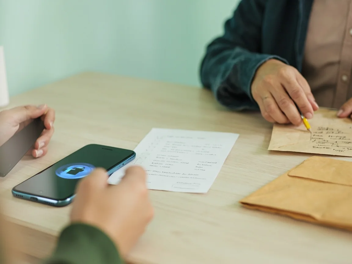 A verification checkpoint desktop scene with a kraft folder and a stylus beside a score notepad